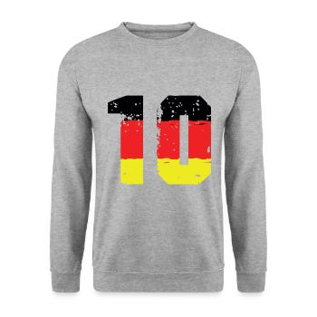 10 Zahl Deutschland Trikot - Unisex Pullover - Weißgrau meliert - Vorne - Alina (178cm) & Michal (187cm)