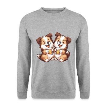Border Collie Hunde Bier Party Trinken - Unisex Pullover - Weißgrau meliert - Vorne - Alina (178cm) & Michal (187cm)