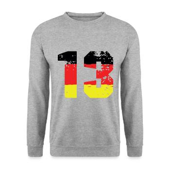 13 Numéro Allemagne Jersey - Sweat-shirt Unisexe - gris chiné - Devant - Alina (178cm) & Michal (187cm)