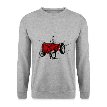 Alter roter Traktor - Unisex Pullover - Weißgrau meliert - Vorne - Alina (178cm) & Michal (187cm)