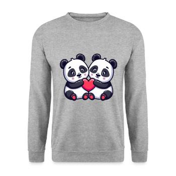 Panda Comic Paar Liebe - Unisex Pullover - Weißgrau meliert - Vorne - Alina (178cm) & Michal (187cm)