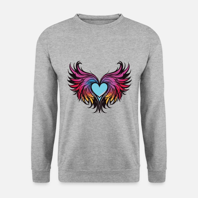 Herz Flügel Engel Liebe - Unisex Pullover - Weißgrau meliert