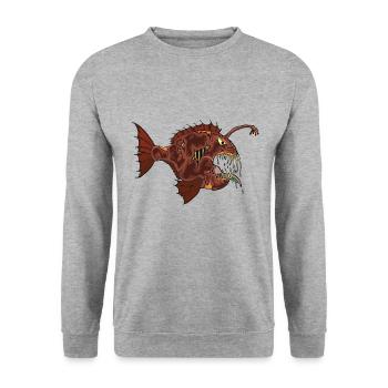 Laternenfisch Zombiefisch aus der Tiefsee - Unisex Pullover - Weißgrau meliert - Vorne - Alina (178cm) & Michal (187cm)