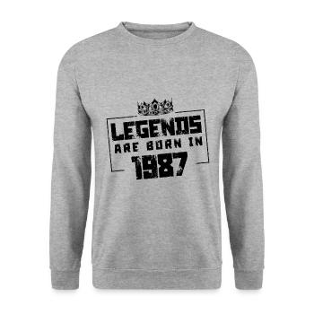 1987 legends born in - Unisex Pullover - Weißgrau meliert - Vorne - Alina (178cm) & Michal (187cm)