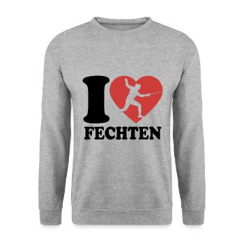 I Love Fechten - Herz - Sport - Unisex Pullover - Weißgrau meliert - Vorne - Alina (178cm) & Michal (187cm)