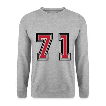 71 Zahl Symbol - Unisex Pullover - Weißgrau meliert - Vorne - Alina (178cm) & Michal (187cm)