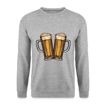 Bier Glas Prost Drinking - Unisex Pullover - Weißgrau meliert - Vorne - Alina (178cm) & Michal (187cm)
