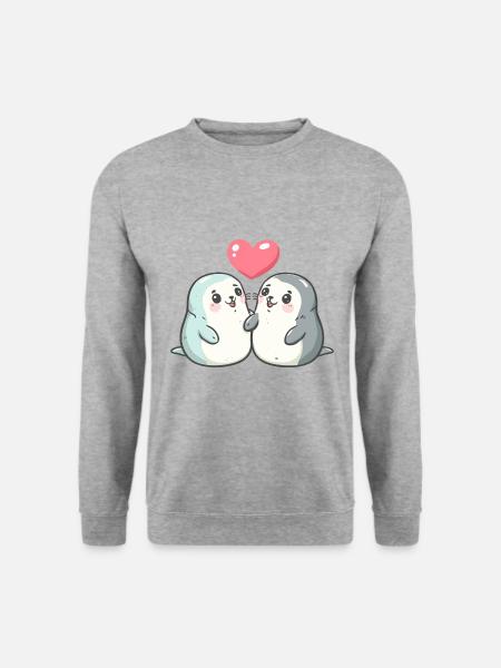Robbe Tier Paar Liebe - Unisex Pullover - Weißgrau meliert