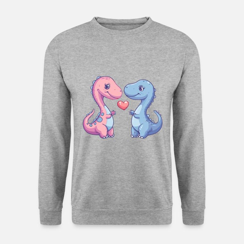 Dinosaurier brontosaurus Paar Liebe - Unisex Pullover - Weißgrau meliert