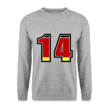 14 Nummer Deutschland Trikot - Unisex Pullover - Weißgrau meliert - Vorne - Alina (178cm) & Michal (187cm)