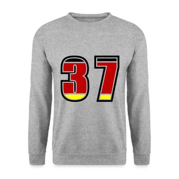 37 Nummer Deutschland Trikot - Unisex Pullover - Weißgrau meliert - Vorne - Alina (178cm) & Michal (187cm)