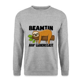 Faultier Beamtin auf Lebenszeit - Spruch - Unisex Pullover - Weißgrau meliert - Vorne - Alina (178cm) & Michal (187cm)