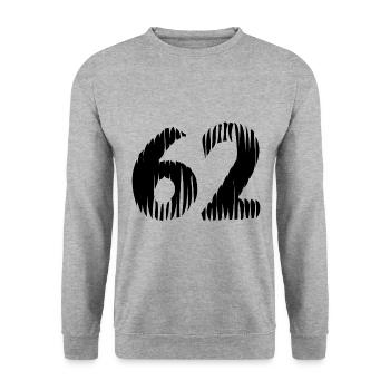 62 Zahl Trikot - Unisex Pullover - Weißgrau meliert - Vorne - Alina (178cm) & Michal (187cm)