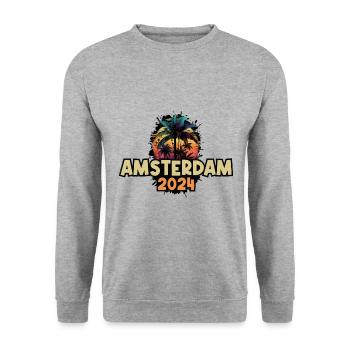 Amsterdam 2024 Urlaub Spruch - Unisex Pullover - Weißgrau meliert - Vorne - Alina (178cm) & Michal (187cm)