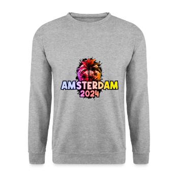 Amsterdam 2024 Bunt - Unisex Pullover - Weißgrau meliert - Vorne - Alina (178cm) & Michal (187cm)