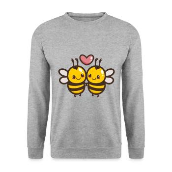 Biene Paar Verliebt Tier Valentinstag - Unisex Pullover - Weißgrau meliert - Vorne - Alina (178cm) & Michal (187cm)