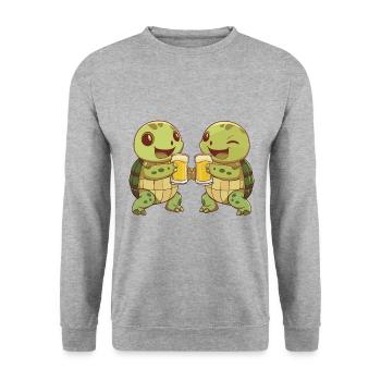 Turtle Comic Beer Funny Booze - Unisex Sweatshirt - salt & pepper - Front - Alina (178cm) & Michal (187cm)