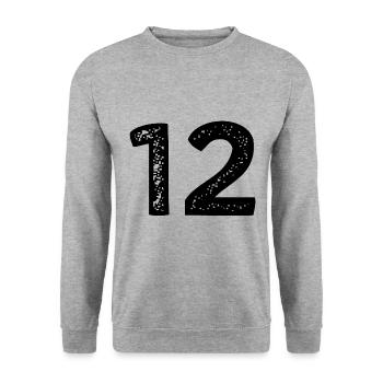 12 Zahl Trikot - Unisex Pullover - Weißgrau meliert - Vorne - Alina (178cm) & Michal (187cm)