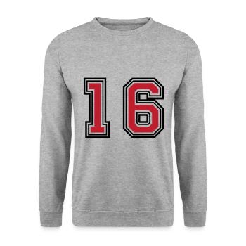 16 Symbole numérique - Sweat-shirt Unisexe - gris chiné - Devant - Alina (178cm) & Michal (187cm)