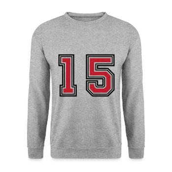 15 Zahl symbol - Unisex Pullover - Weißgrau meliert - Vorne - Alina (178cm) & Michal (187cm)