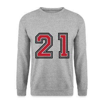 21 Zahl symbol - Unisex Pullover - Weißgrau meliert - Vorne - Alina (178cm) & Michal (187cm)