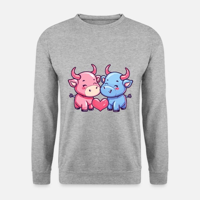 Stier Comic Paar Liebe - Unisex Pullover - Weißgrau meliert