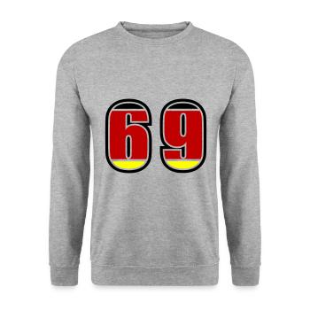 69 Nummer Deutschland Trikot - Unisex Pullover - Weißgrau meliert - Vorne - Alina (178cm) & Michal (187cm)