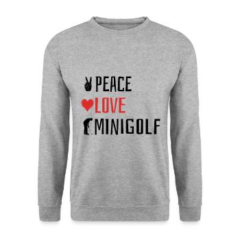 Peace Love Minigolf - Herz - Unisex Pullover - Weißgrau meliert - Vorne - Alina (178cm) & Michal (187cm)