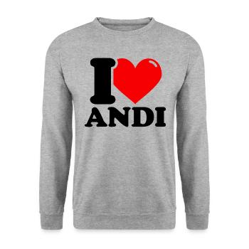I love andi first name - Unisex Sweatshirt - salt & pepper - Front - Alina (178cm) & Michal (187cm)