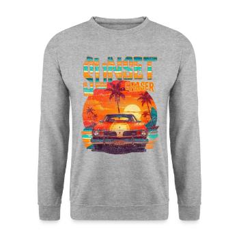 Sunset Chase - Voiture ancienne, Journée à la plage - Sweat-shirt Unisexe - gris chiné - Devant - Alina (178cm) & Michal (187cm)