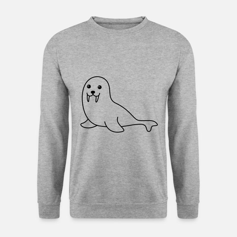 Robbe Tier Comic - Unisex Pullover - Weißgrau meliert