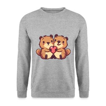 Couple de castors amoureux Animaux Saint Valentin - Sweat-shirt Unisexe - gris chiné - Devant - Alina (178cm) & Michal (187cm)