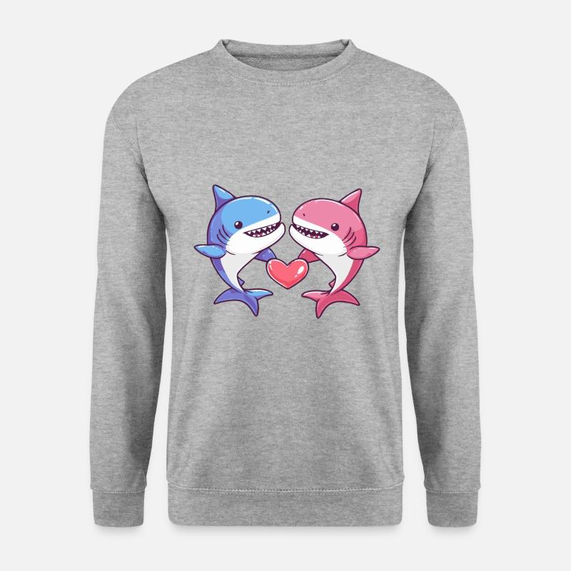 Hai Comic Paar Liebe - Unisex Pullover - Weißgrau meliert