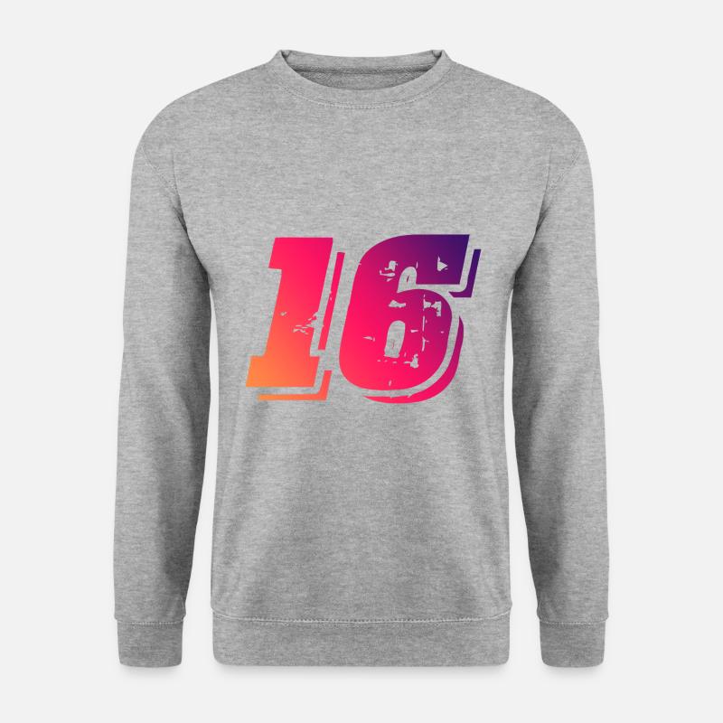 16 Zahl Symbol - Unisex Pullover - Weißgrau meliert