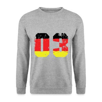 3 Zahl Deutschland Trikot - Unisex Pullover - Weißgrau meliert - Vorne - Alina (178cm) & Michal (187cm)