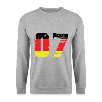 7 Zahl Deutschland Trikot - Unisex Pullover - Weißgrau meliert - Vorne - Alina (178cm) & Michal (187cm)