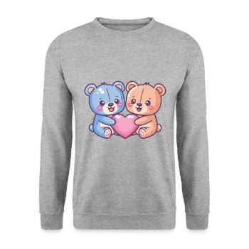 Ours Bande Dessinée Couple Amour - Sweat-shirt Unisexe - gris chiné - Devant - Alina (178cm) & Michal (187cm)