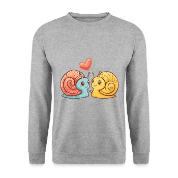 Couple d’escargots amoureux Animal Saint-Valentin - Sweat-shirt Unisexe - gris chiné - Devant - Alina (178cm) & Michal (187cm)