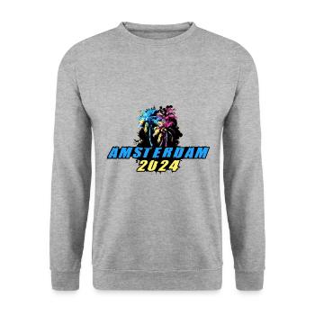 Amsterdam 2024 Vacances Palmiers Colorés - Sweat-shirt Unisexe - gris chiné - Devant - Alina (178cm) & Michal (187cm)