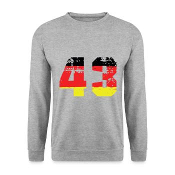 43 Numéro Allemagne Jersey - Sweat-shirt Unisexe - gris chiné - Devant - Alina (178cm) & Michal (187cm)