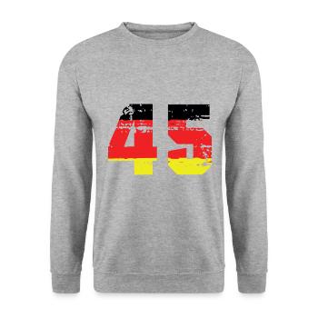 45 Number Germany Jersey - Unisex Sweatshirt - salt & pepper - Front - Alina (178cm) & Michal (187cm)