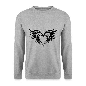 Coeur, Ailes, Ange, Amour - Sweat-shirt Unisexe - gris chiné - Devant - Alina (178cm) & Michal (187cm)