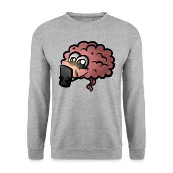 Brain Cell Phone Addiction Gift Idea - Dopamine Addicted - Unisex Sweatshirt - salt & pepper - Front - Alina (178cm) & Michal (187cm)