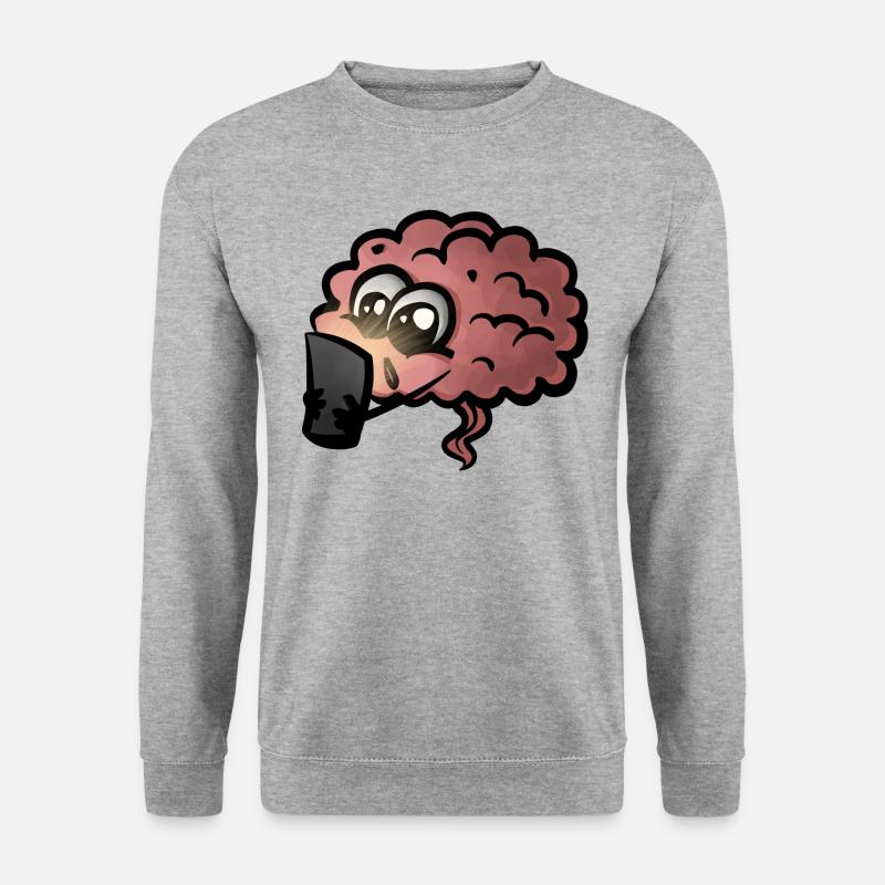 Gehirn Handy Sucht Geschenkidee - Dopamin süchtig - Unisex Pullover - Weißgrau meliert