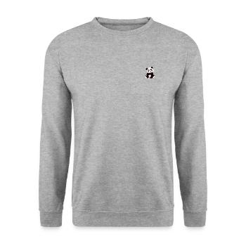 Panda (Logo klein, weiß) - Unisex Pullover - Weißgrau meliert - Vorne - Alina (178cm) & Michal (187cm)