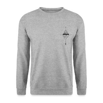 Camping zwischen den Bergen. - Unisex Pullover - Weißgrau meliert - Vorne - Alina (178cm) & Michal (187cm)