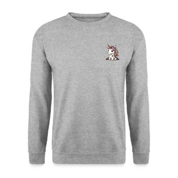 Niedliches Einhorn - Unisex Pullover - Weißgrau meliert - Vorne - Alina (178cm) & Michal (187cm)