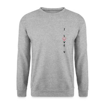 I LOVE U MelleCat - Sweat-shirt Unisexe - gris chiné - Devant - Alina (178cm) & Michal (187cm)