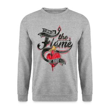 COEUR DE FLAMMES - Romantique cadeau chaud - Sweat-shirt Unisexe - gris chiné - Devant - Alina (178cm) & Michal (187cm)
