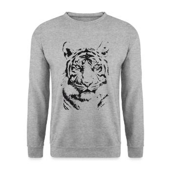 Schwarzer Tiger - Illustration - Unisex Pullover - Weißgrau meliert - Vorne - Alina (178cm) & Michal (187cm)